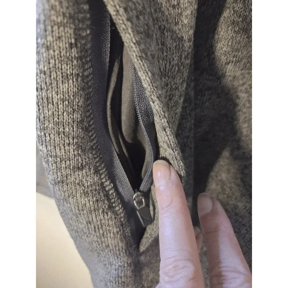 Eddie Bauer Mens L Pullover Fleece 1/4 Snap Gray & Rust Zip Pockets Gorpcore